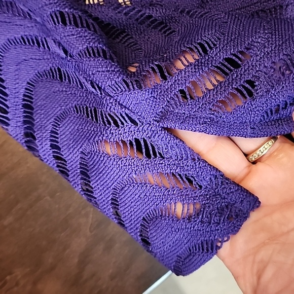 Chicos Size 3 Chevron 3/4 Sleeve Sweater Blue/Purple Wave pattern - Picture 4 of 8